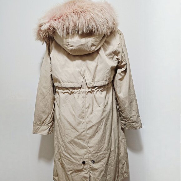 NewReal Fox Fur-Lined Parka Coat Fox Puffer Jacket Beige Cream WhitePink Raccoon - Picture 4 of 4